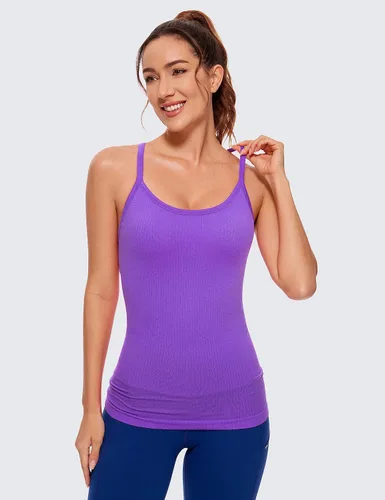 Miniatura 2 de CRZ YOGA - Camisetas deportivas para mujer, sin mangas, sin costuras, con espalda cruzada y brasier incorporado, camisetas para entrenamiento