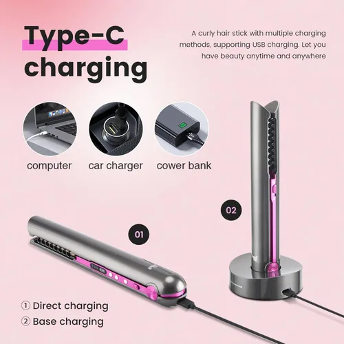 Miniatura 2 de Plancha plana inalámbrica, mini alisadora de pelo y rizador para sobre la marcha, tamaño de viaje portátil, tamaño de viaje, recargable USB-C