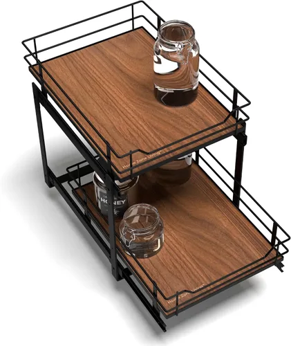 Miniatura 20 de Home Zone Living Organizador de armario de cocina extraíble con 2 niveles de almacenamiento para un fácil acceso, 7.5 pulgadas de ancho x 20 Negro