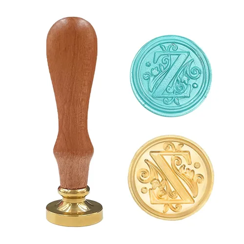 Miniatura 32 de Sello de cera medieval tradicional del alfabeto inicial, cabeza de latón, mango de madera, sellos de letras para tarjeta/sobre/regalo - (Letra W)