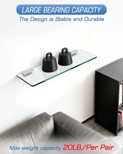 Miniatura 5 de Alise Soporte de ducha ajustable para estante de vidrio, soporte de abrazadera rectangular resistente para estantes de vidrio de 0.394-0.472 in
