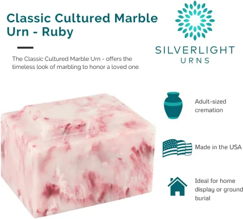 Miniatura 4 de Mackenzie Vault - Mármol cultivado clásico rubí para Silverlight Urns - Urna de cremación roja para cenizas, tamaño adulto, entierro en tierra