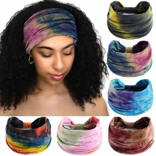 Miniatura 9 de Olbye Diademas anchas bohemias anudadas turbante elásticas antideslizantes florales diademas para entrenamiento para la cabeza, bandana bohemia