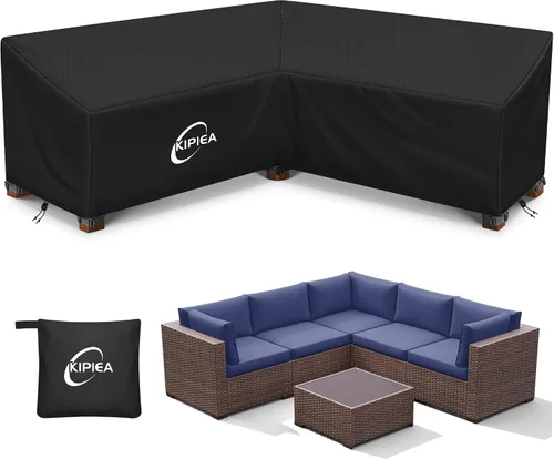 Miniatura 14 de Kipiea Funda para Sofá Seccional en Forma de L para Patio, Tela Oxford Resistente 420D, Funda Seccional para Exteriores con 6 Hebillas a Prueba
