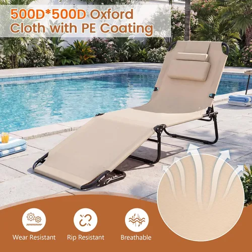 Miniatura 8 de Giantex Silla bronceadora, silla de patio ajustable con orificio para la cara, almohadas extraíbles, correa de transporte, silla de diseño, silla