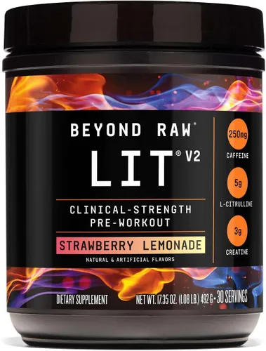 Miniatura 11 de BEYOND RAW LIT V2 - Polvo de entrenamiento de fuerza clínica, golpea más duro, bombas más grandes, cafeína, L-citrulina, creatina, frambuesa azul