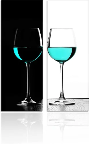 Arte de pared de vino turquesa, copa de vino blanco y negro, decoración de pared para bar, cocina, minimalista, copa de vino, pintura, obras de