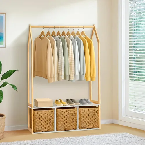 Miniatura 9 de Perchero de madera con almacenamiento, estantes de ropa independientes para colgar ropa perchero para dormitorio, entrada, sala de estar