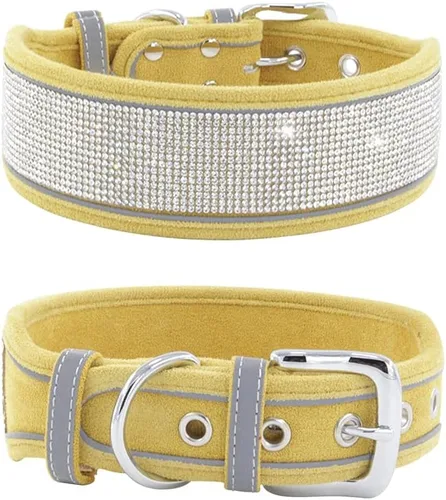 Miniatura 16 de Collar para perro con diamantes de imitación, deslumbrante y brillante ante suave, collar de perro grande reflectante con cristales para perros Negro