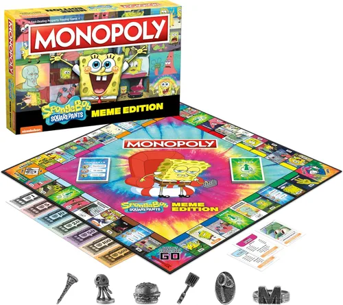 Miniatura 3 de Monopoly Spongebob Squarepants Meme Edition Basado en el programa de Nickelodeon Con memes familiares de ubicaciones, episodios y personajes