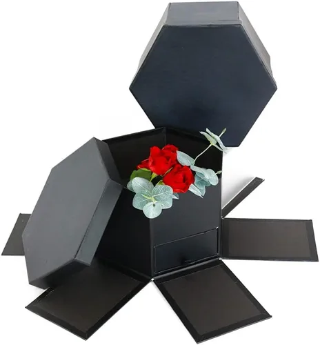 Miniatura 3 de USA-SALES UNIKPACKAGING - Caja de regalo de flores con forma hexagonal de alta calidad, con cajón, tamaño 9.5 x 8.3 x 6.1 pulgadas, para arreglos