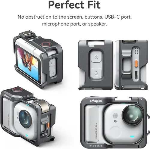 Miniatura 7 de Jaula de Marco de Aluminio con Funda de Silicona para Lente para Insta360 GO Ultra, Carcasa Protectora Metálica Duradera con Montura de Zapato Frío