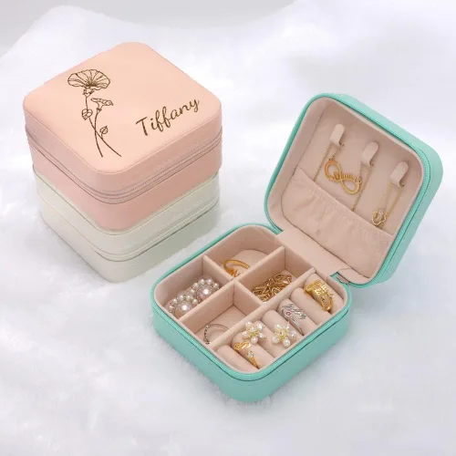 Miniatura 2 de Novgarden Joyero personalizado con nombre, piel sintética, organizador de viaje, caja de almacenamiento de anillos, aretes, collar, regalo