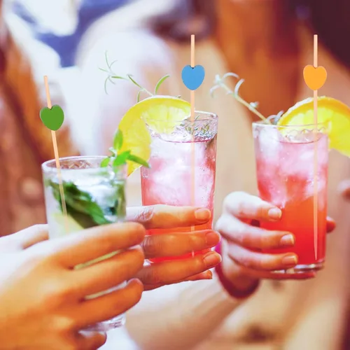 Miniatura 5 de JtmyAota 100 unidades de palillos de dientes de bambú con forma de corazón, púas de cóctel de bambú naturales para aperitivos, pastel de frutas, Rosa