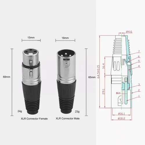Miniatura 3 de 2 machos + 2 hembras 3 pines XLR tipo soldadura micrófono línea conector conector micrófono audio socket (paquete de 4)