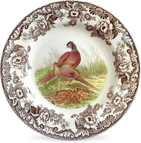 Miniatura 16 de Plato de cena Spode Woodland Red Grouse - 10.5" de loza fina, borde con flores británicas, diseño rústico de animales de caza fabricado