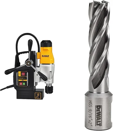 DEWALT - Prensa de taladro de 2 velocidades, magnética, 2 in con cortador anular HSS de 9/16 x 2 pulgadas (3/4 pulgadas) WELDON (DWE1622K y
