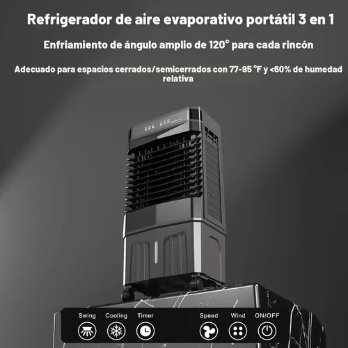 Miniatura 6 de Auertech Enfriador de aire evaporativo, enfriador de pantano de 1800 CFM con tanque de agua de 5.3 galones y 6 paquetes de hielo, 3 modos y 3 Gris