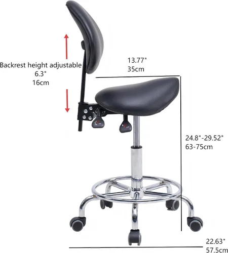 Miniatura 4 de Runboll Taburete ergonómico con respaldo y reposapiés, silla giratoria hidráulica rodante para uso dental, salón, tatuaje y spa, color negro