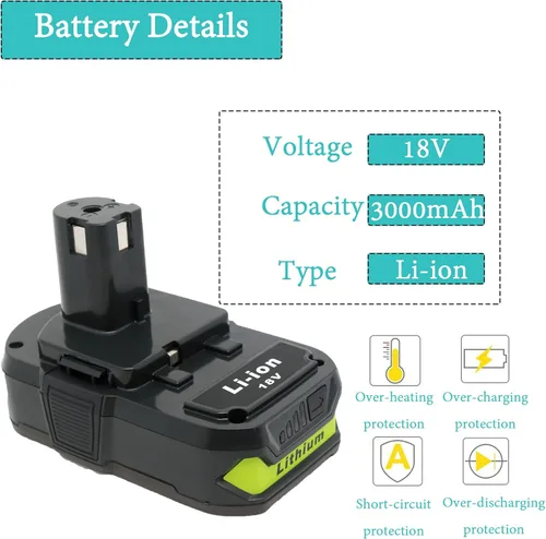 Miniatura 3 de Paquete con 2 baterías Cell9102 de 18 V capacidad de 3.0 Ah y cargador P118B para herramientas Ryobi inalámbricas de 18 V