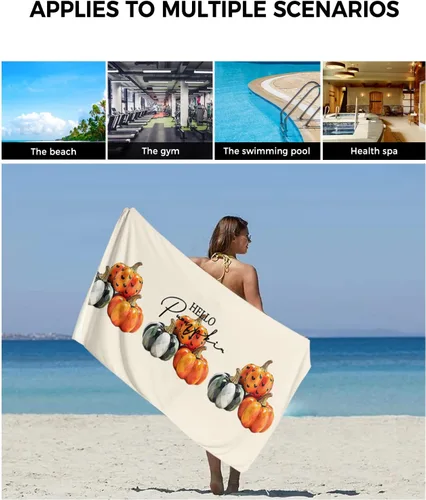 Miniatura 6 de Orange Green Pumpkins Bath Towels for Bathroom Set - Luxury Towels Gifts for Women,Quick Dry Beach Kitchen Hand Hair Face Yoga Workout Gym Towel and