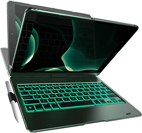 Miniatura 10 de Funda con teclado para iPad de 9ª generación (10.2 pulgadas, 2021) 360° 7 modos Retroiluminación 12 colores Delgada, ligera y protectora