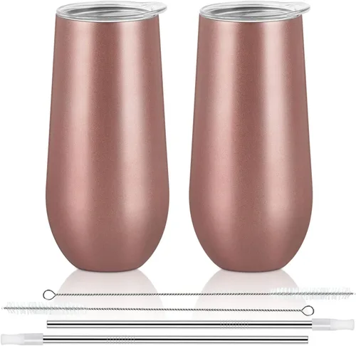 Miniatura 26 de Lifecapido Vasos de copa de champán sin tallo de 12 onzas, paquete de 12 vasos aislados de acero inoxidable para bodas, cumpleaños, Navidad (blanco)