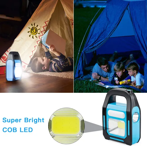 Miniatura 5 de 1 paquete 3 en 1 solar recargable USB más brillante COB LED linterna de camping, linterna de emergencia impermeable LED luz