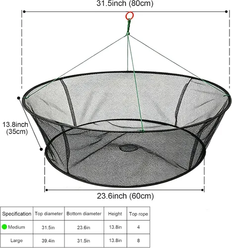 Miniatura 7 de Red de Pesca Plegable Portátil, Red para Cangrejos con Cuerda de Pesca, Jaula de Lanzamiento Manual para Cangrejos, Red de Malla Plegable para Pesca