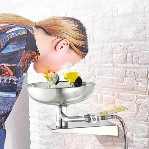 Miniatura 8 de VEVOR Estación de lavado de ojos de emergencia, unidad de lavado de ojos montada en pared de acero inoxidable, lavabo de primeros auxilios para ojos