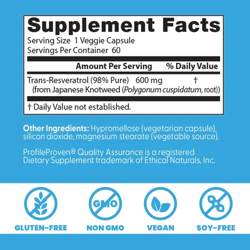 Miniatura 3 de Doctor's Best Suplemento Trans Resveratrol 600 mg para hombres y mujeres - Cápsulas de trans-resveratrol 98% puro para nutrición, apoyo a la salud