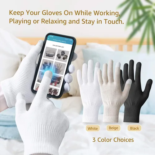 Miniatura 9 de Evridwear Guantes de algodón hidratantes unisex con puntas táctiles para eczema, cosmética, manos secas, terapia para piel sensible e irritada