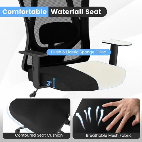 Miniatura 8 de COSTWAY Silla de oficina de malla, sillas ergonómicas de escritorio para computadora con reposacabezas 3D, reposabrazos ajustables y soporte lumbar