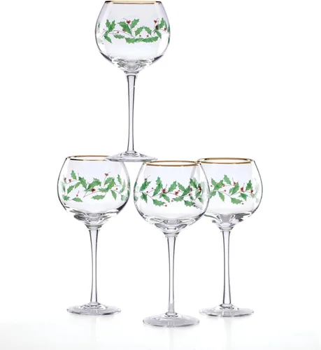 Miniatura 3 de Lenox Vasos altos con diseño navideño, copas para vino, Set de 4, 16 onzas, Transparente