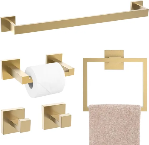 Miniatura 13 de Conjuntos de Soportes para Toalleros de Baño Negro y Pulido, Juego de Ferretería de Baño de 4 Piezas de Acero Inoxidable, Kit de Accesorios de Baño.