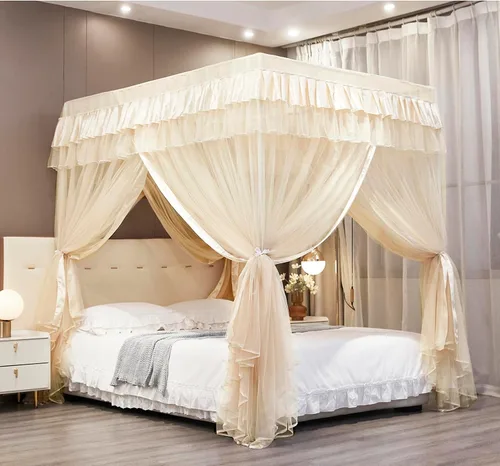 Miniatura 13 de Mengersi Cortina para Dosel de Cama Princesa, con 4 Esquinas, Dosel con Mosquitero para Cama de Princesa (Blanco, Doble)