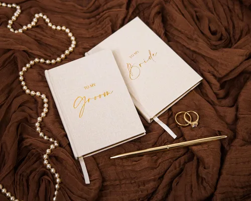 Miniatura 8 de MUUJEE Libros de Votos de Tapa Dura (Juego de 2) - Libros de Ceremonia de Boda con Folio y Grabado en Relieve para Renovación de Votos y Discursos