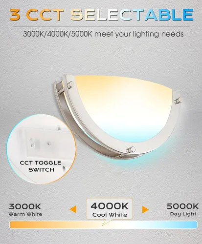 Miniatura 3 de CLOUDY BAY Aplique de pared LED regulable CRI90+15W 3000K/4000K/5000K de 12 pulgadas, temperatura de color ajustable, regulable, con certificación