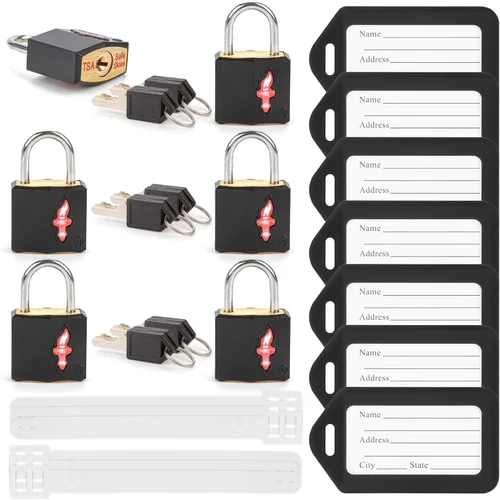 Candado de equipaje aprobado por la TSA y 6 etiquetas de equipaje, candado para pistola TSA también puede adaptarse a maletas, equipaje, mochila,