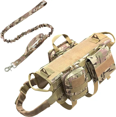 Miniatura 9 de AIWAI Arnés táctico para perro con bolsas, arnés de chaleco para perros grandes y medianos, arnés militar ajustable sin tirones con asa, caminar