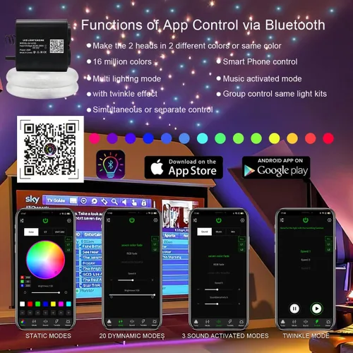 Miniatura 4 de AKEPO - Kit de luz de 20 W, RGBW, de cabezal doble, parpadeante, controlada a través de aplicación, fibra óptica, 900 unidades de fibras ópticas
