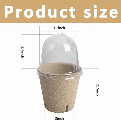 Miniatura 2 de EBaokuup 40 macetas biodegradables para siembra, macetas de vivero de plantas de 3.1 pulgadas con cúpula de humedad, macetas de turba para plantas