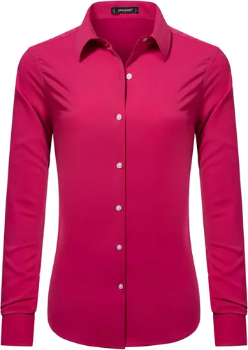 Miniatura 10 de Blusas de negocios para mujer, de manga larga, sin arrugas, con botones, ajuste clásico, cuello para el trabajo y la oficina
