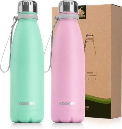 Miniatura 13 de koodee Botella deportiva de agua aislada al vacío de doble pared de acero inoxidable, 17 oz, con forma de botella de refresco, a prueba de fugas