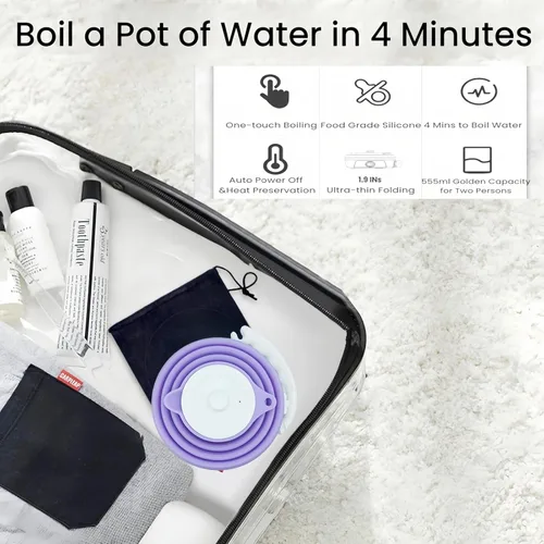 Miniatura 3 de Hervidor de viaje plegable, hervidor eléctrico portátil, hervidor de té de viaje, caldera de agua portátil, silicona de grado alimenticio, apagado
