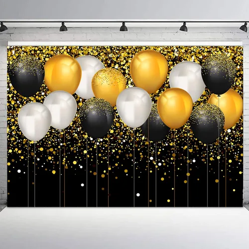 Miniatura 13 de Telón de fondo de graduación de 5 x 3 pies para sesión de fotos, globos negros y dorados de la clase de 2024, felicitaciones, fiesta de graduación