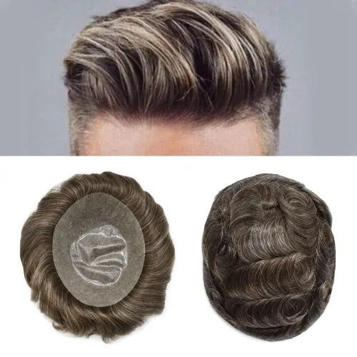 Miniatura 37 de Toupee - Sistema de reemplazo de cabello humano para hombre, 0.004 in, inyectado, piel de polietileno, piezas de pelo para hombre, 6 x 8 pulgadas