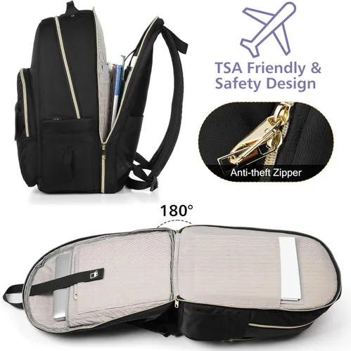 Miniatura 3 de Mochila para laptop para mujer, elegante mochila de trabajo para viajes, mochila de computadora de gran capacidad para 15.6 pulgadas, mochila Negro