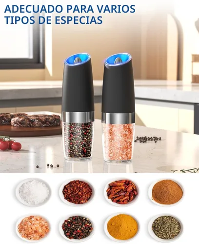 Miniatura 5 de CIRCLE JOY Gravity - Juego de molinillo eléctrico de sal y pimienta con luz LED, funciona con pilas, grosor ajustable, gran capacidad, para el Set