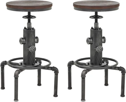 Miniatura 13 de Topower Taburete de bar industrial vintage antiguo de piel sintética, diseño de boca de incendios, café, café, industrial, juego de 2, bronce rojo
